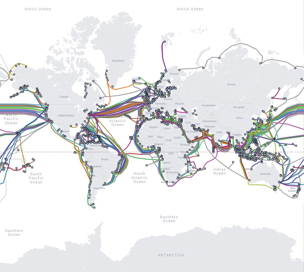 World Submarine Cable Map by www.submarinecablemap.com